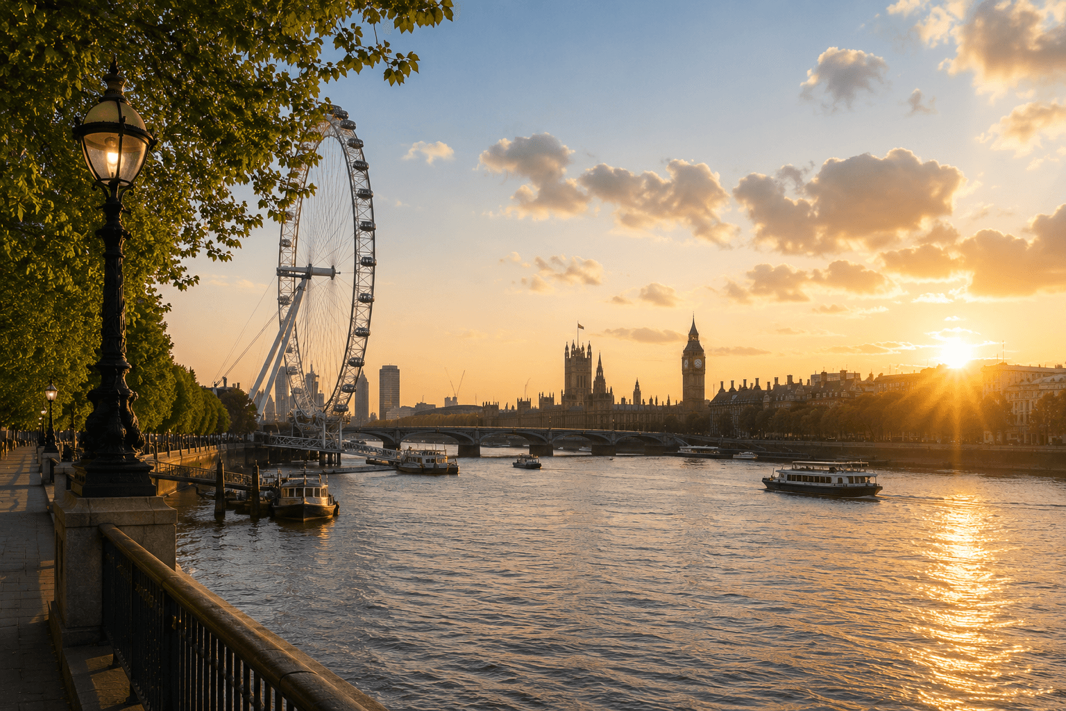 River Thames and central London at golden hour