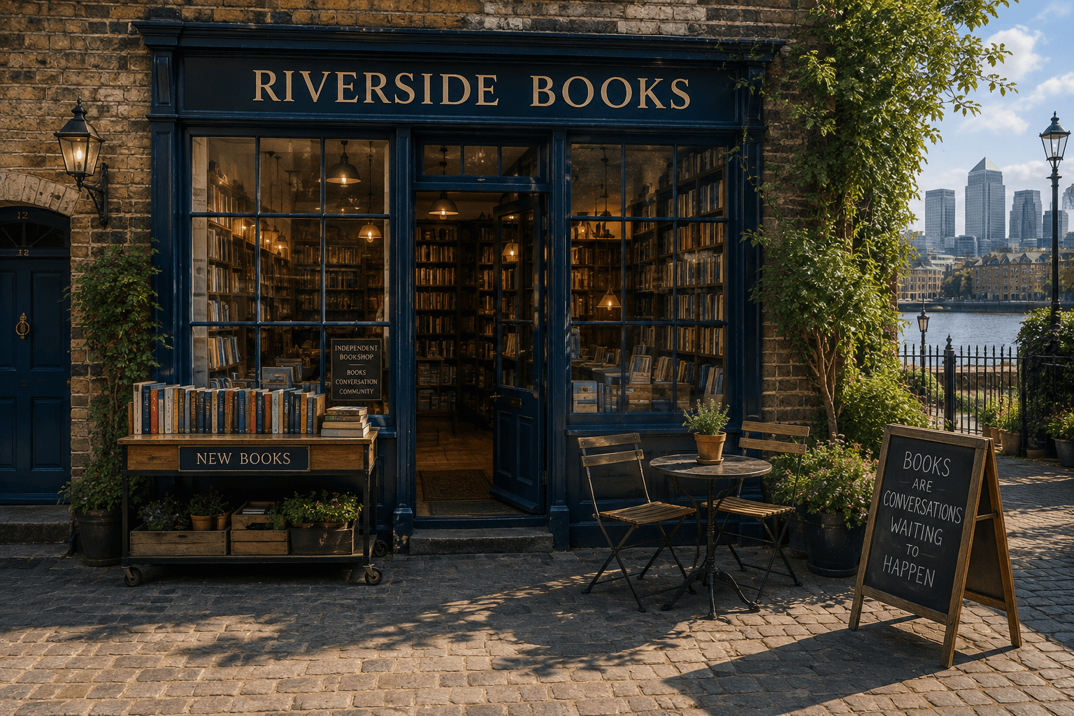Illustration of the fictional Riverside Books bookshop
